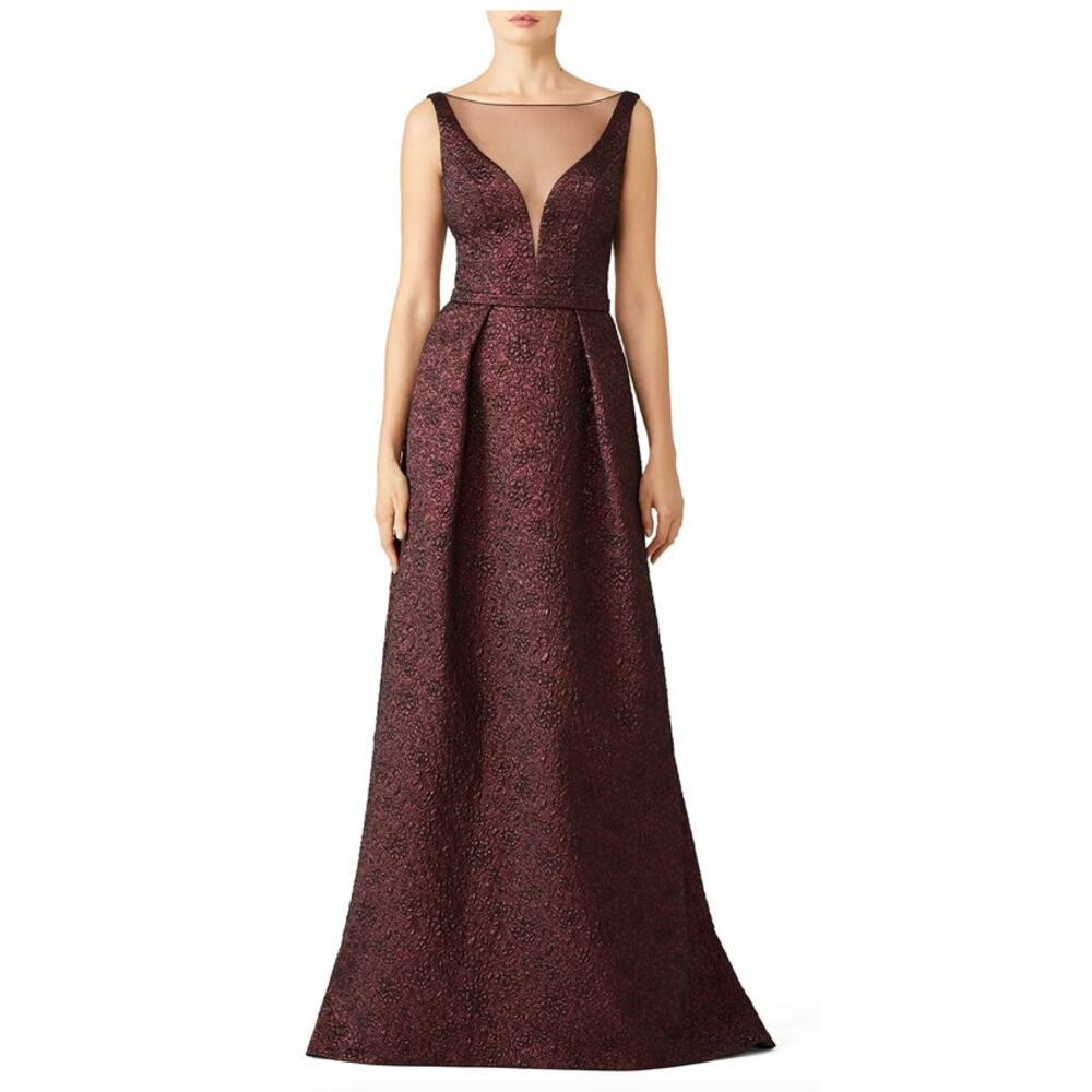 Theia Burgundy Illusion Gown 10